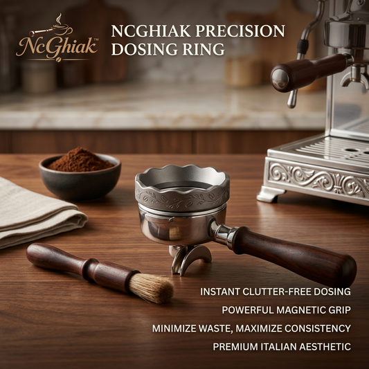 NcGhiak™ Magnetic Espresso Dosing Ring | Premium Coffee Dosing Funnel with Scalloped Floral Relief | Mess-Free Barista Portafilter Accessory for Precision Distribution & Clutter-Free Brewing